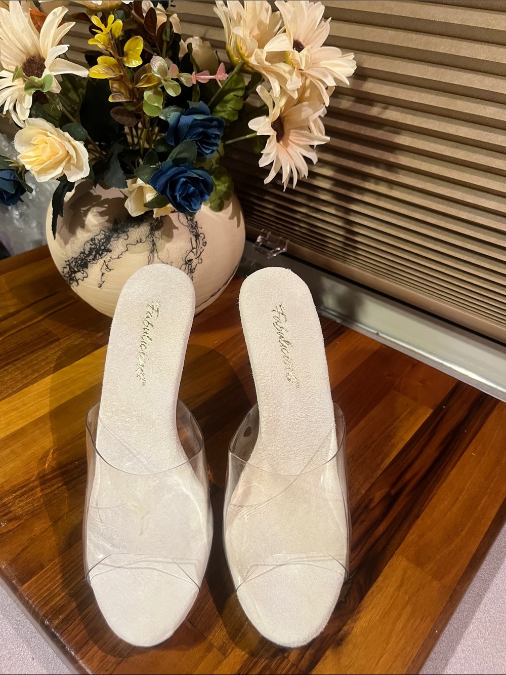 SEXY Clear Strap White Slide Sandals